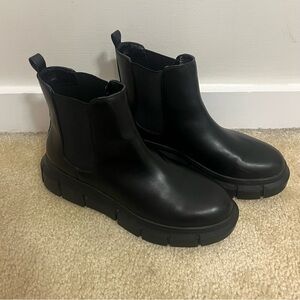 Women's Black Chelsea Platform Boots Career Work Office Minimalist Spring